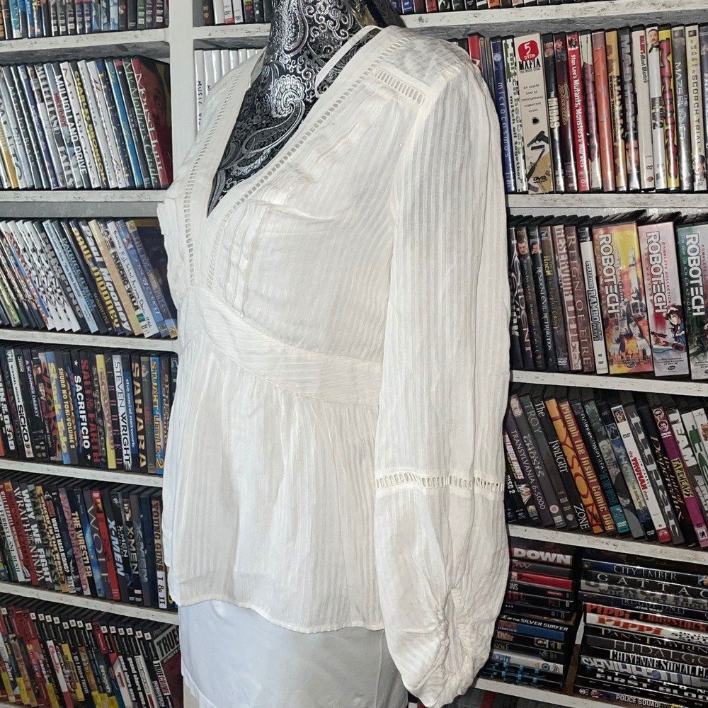 Jessica Simpson Boho Peasant Top V-Neck Long Sleeve‎ cream Blouse Lightweight - Picture 2 of 16